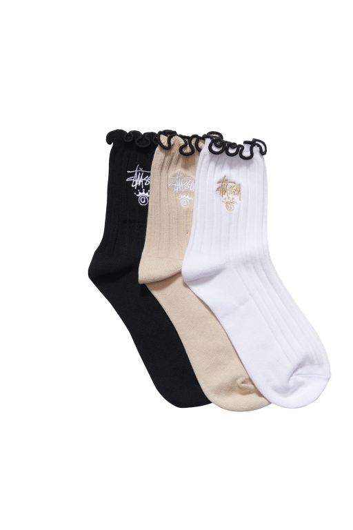 Stussy Mens Frill (3 Pack) Socks White - OQDXF8902